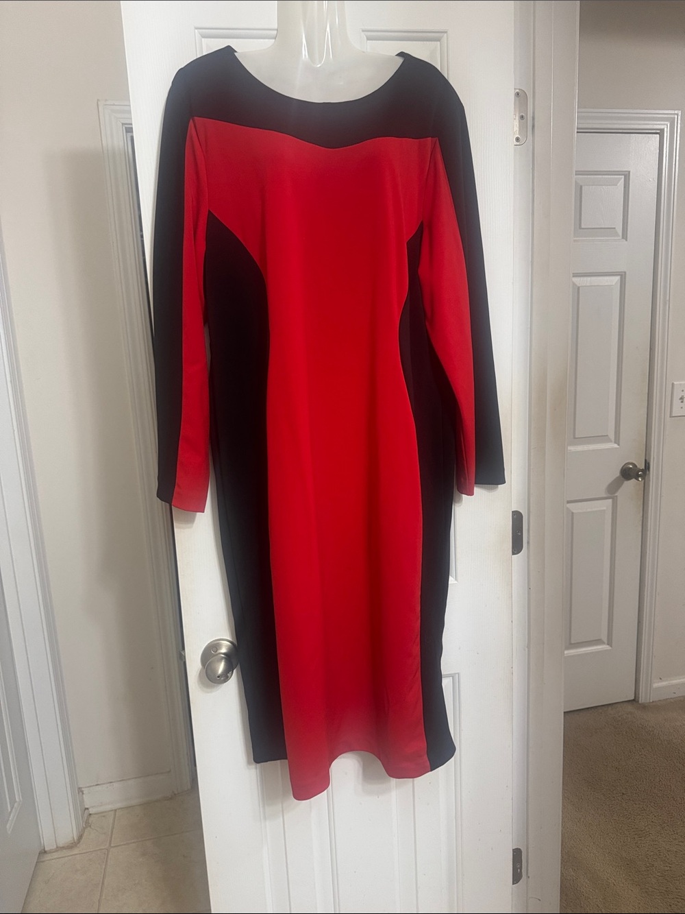 Red and Black Long Sleeve Panel Dress